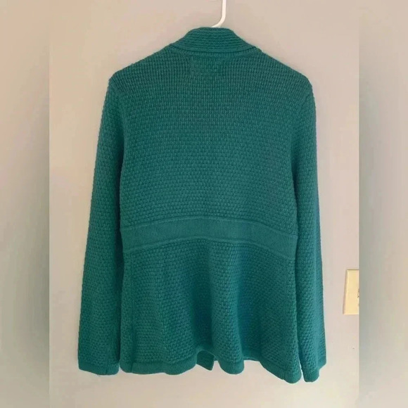 Woman’s L.L.Bean Teal Waffle Knit Button Up Long Sleeve Chunky Cardigan Size M - Picture 8 of 10